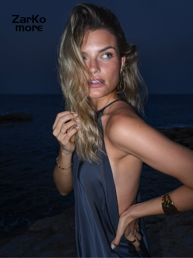 Robe Maxi en Satin pour femmes, Sexy, dos nu, écharpe, ample, col rond, sans manches, plissée, Robes de soirée, Chic, vacances, été, 2025