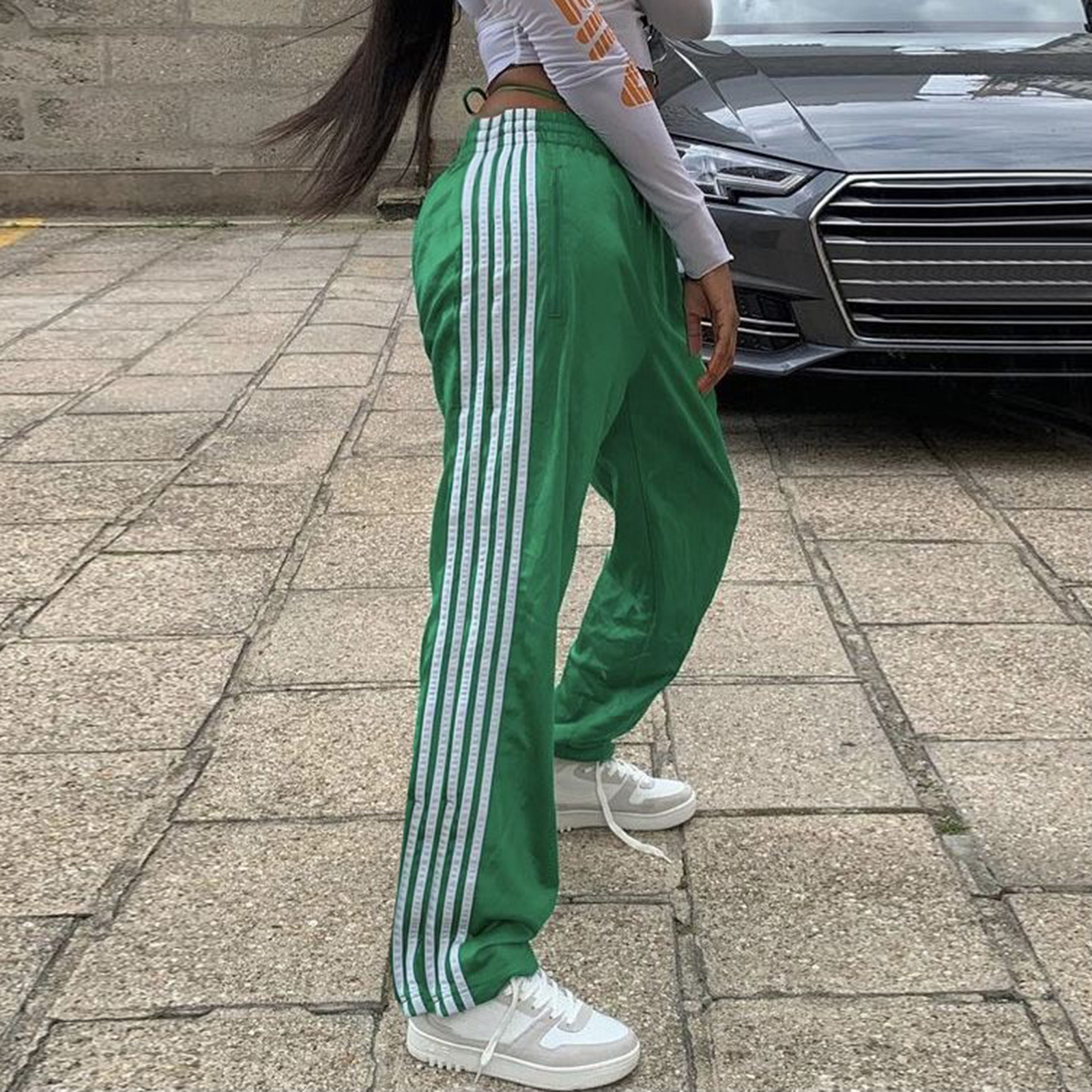 Pantalon à rayures pour femmes, taille élastique, proximité wstring, jambe droite, décontracté, pantalon de survêtement avec poches