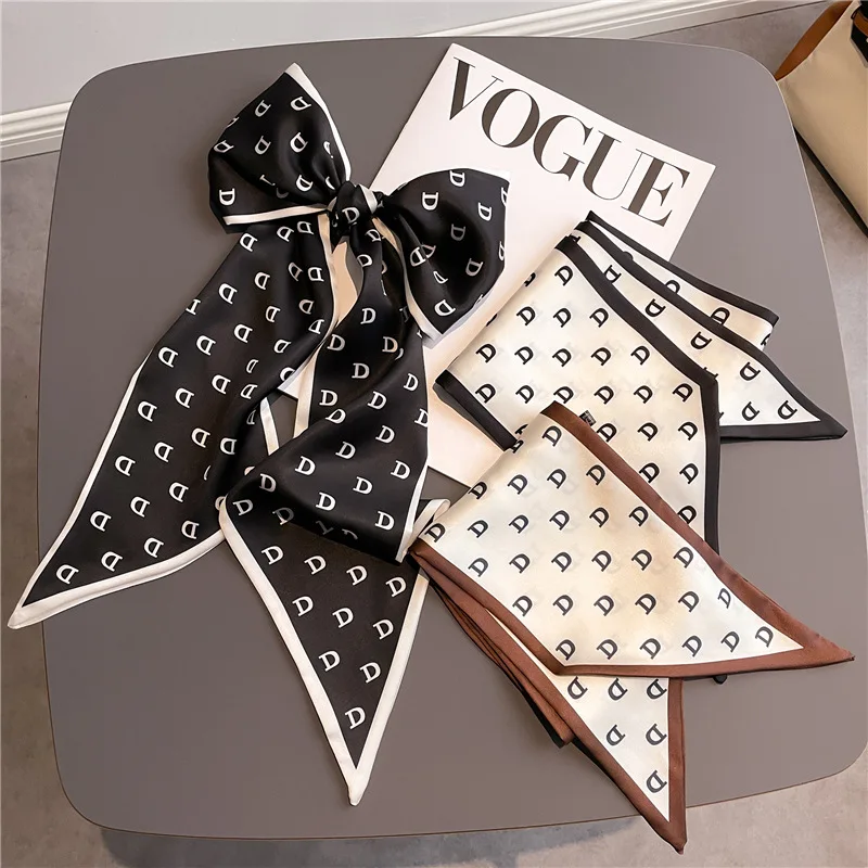Long foulard maigre bandes de cheveux femmes foulards en soie mode bandeaux sac foulards imprimer bandeau cou écharpe pour dames 14x147 cm