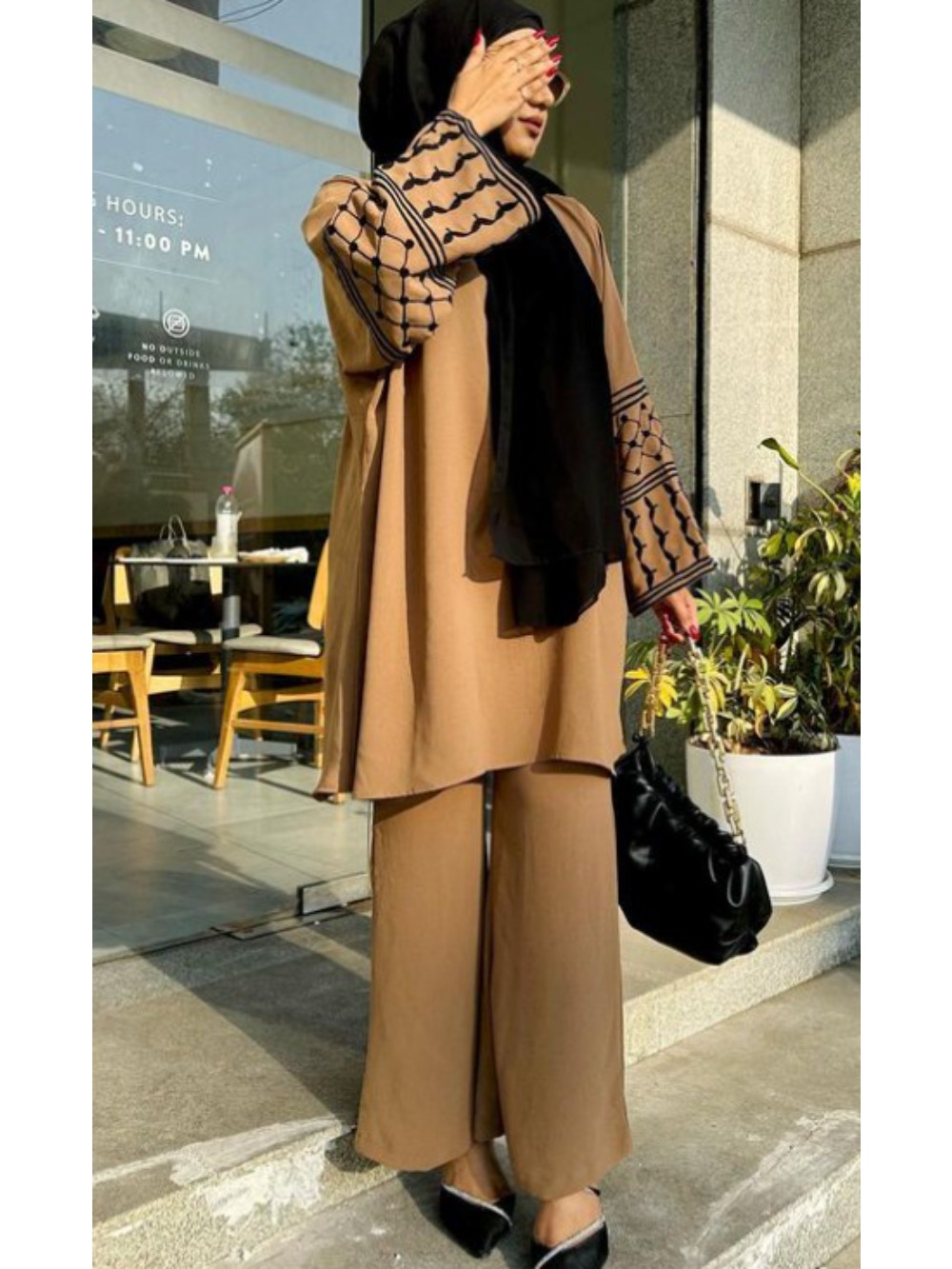 Ensemble musulman deux pièces pour femmes, chemise et pantalon, broderie trempée, chemisier, ensembles musulmans, caftan marocain, ensembles islamiques, Ramadan, Eid