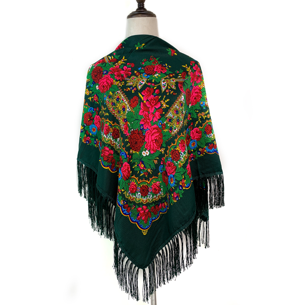 Écharpe carrée nationale russe pour femme, foulards ethniques College floraux rétro, châle bandeau, mouchoir en coton sergé, 120x120cm