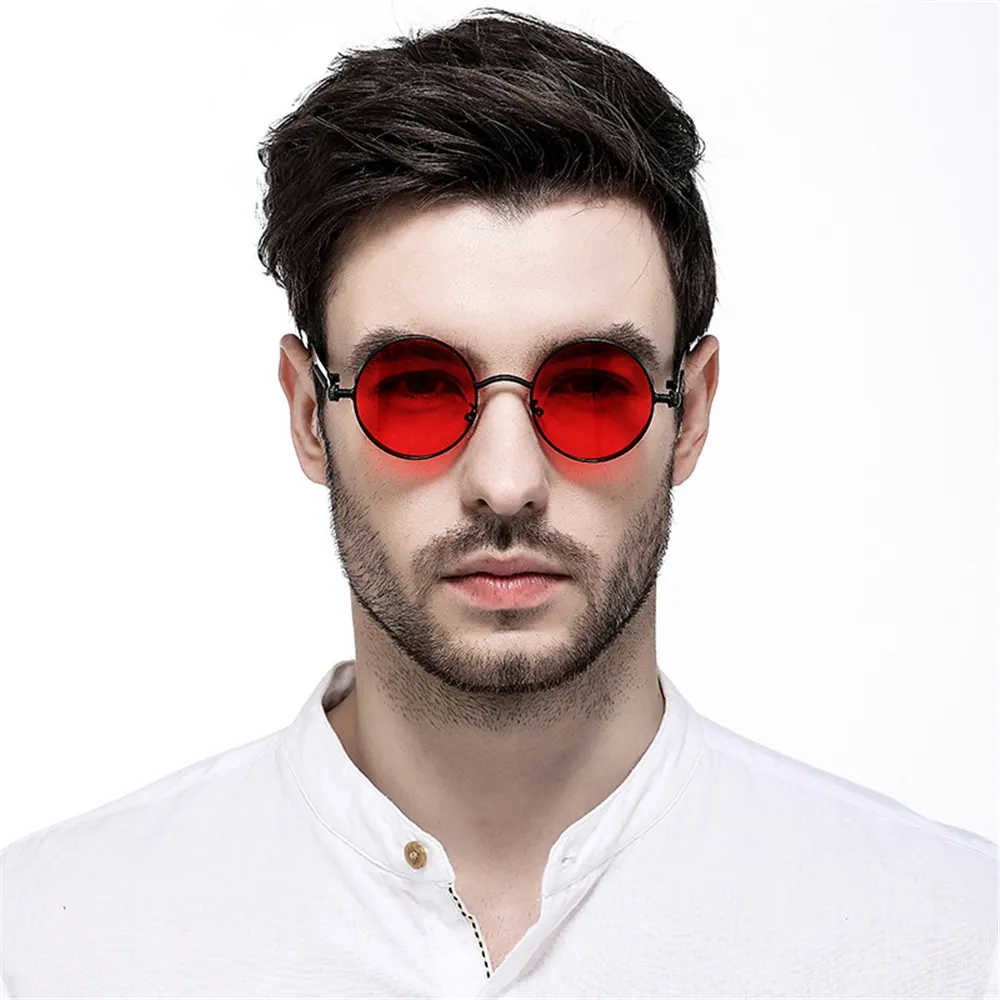 Lunettes de soleil vintage steampunk rouges pour hommes, monture ronde en alliage métallique, lunettes de soleil rétro pour femmes, lunettes de style gothique.