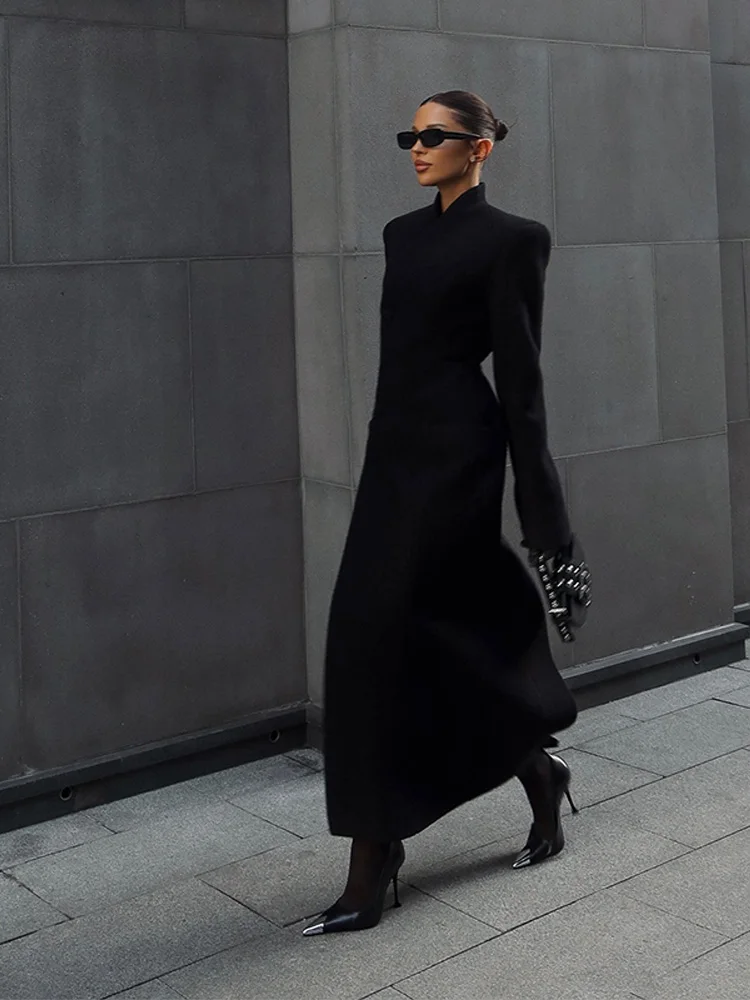 Manteau Long élégant pour femmes, col en v, couleur unie, Slim, simple boutonnage, taille fermée, veste dame, automne hiver 2021, Chic, Streetwear féminin