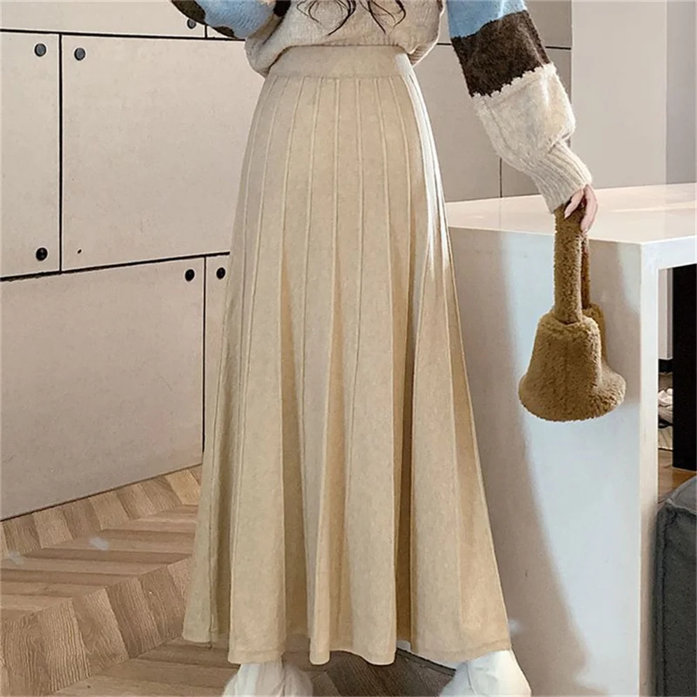 Jupe mi-longue taille haute A-Line pour femme, mode coréenne, élégante, noire, automne, hiver, nouveau, 2025