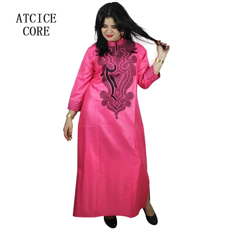 Robe africaine longue brodée bazin, tissu souple, sans écharpe