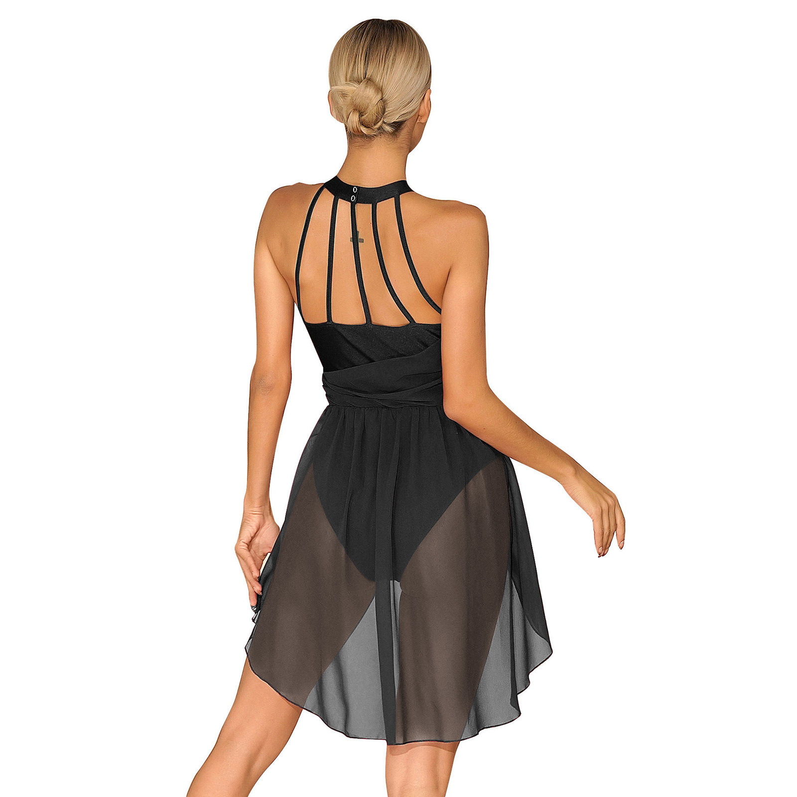 Robe de danse lyrique de Ballet sans manches pour femmes, en mousseline de soie creuse, justaucorps de danse contemporaine, Costume de spectacle sur scène