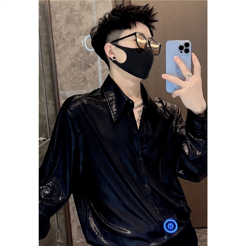 Chemises coréennes fines et lisses pour hommes, style été, col uni, simple boutonnage, streetwear tendance, coupe ample, manches longues