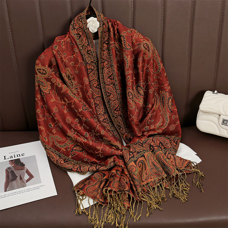 Nouvelle écharpe en imitation cachemire à franges jacquard - Luxueuse et haut de gamme, parfaite pour l'automne et l'hiver, une écharpe douce pour femmes