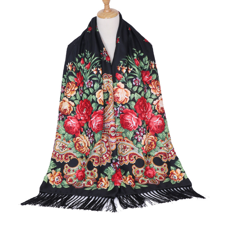 Marque de luxe écharpe femmes fleur châle automne et hiver Foulard chaleur Vintage gland Hijab chaîne imprimé Foulard Bandana