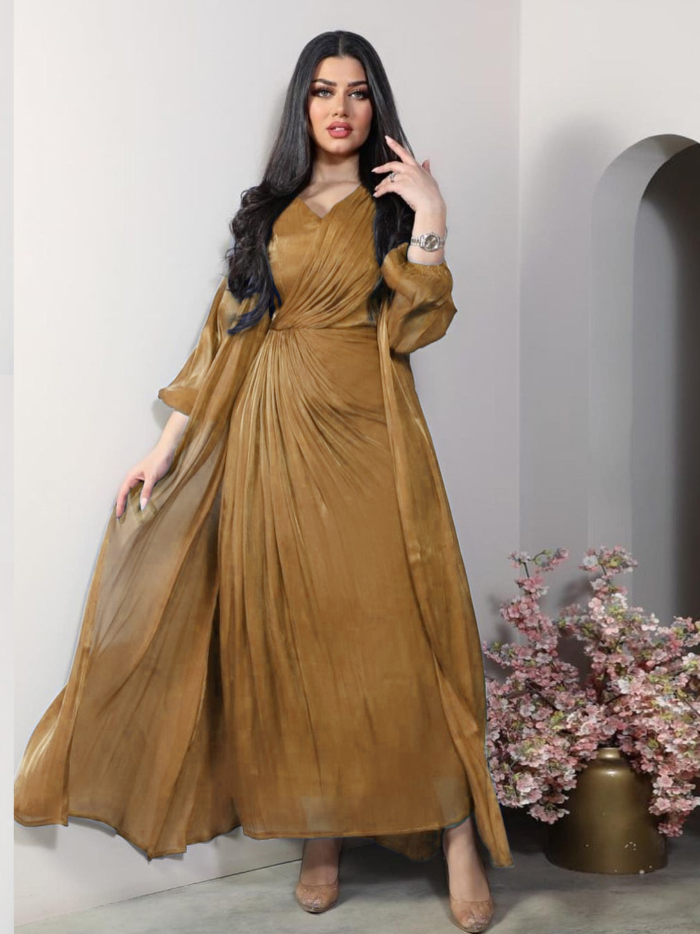 Robe de soirée marocaine femmes Abaya 2 pièces ensemble Satin soyeux dubaï robes musulmanes Eid Caftan soirée longue Robe robes Abayas Robe