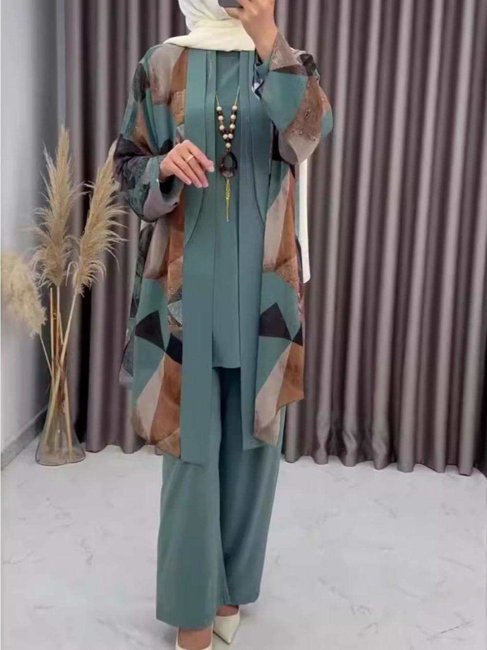 Eid femmes Abaya 3 pièces ensemble avec pantalon fête Ensembles musulmans Caftan Robe Jalabiya Ramadan marocain dubaï 2025 Ensembles Musulman