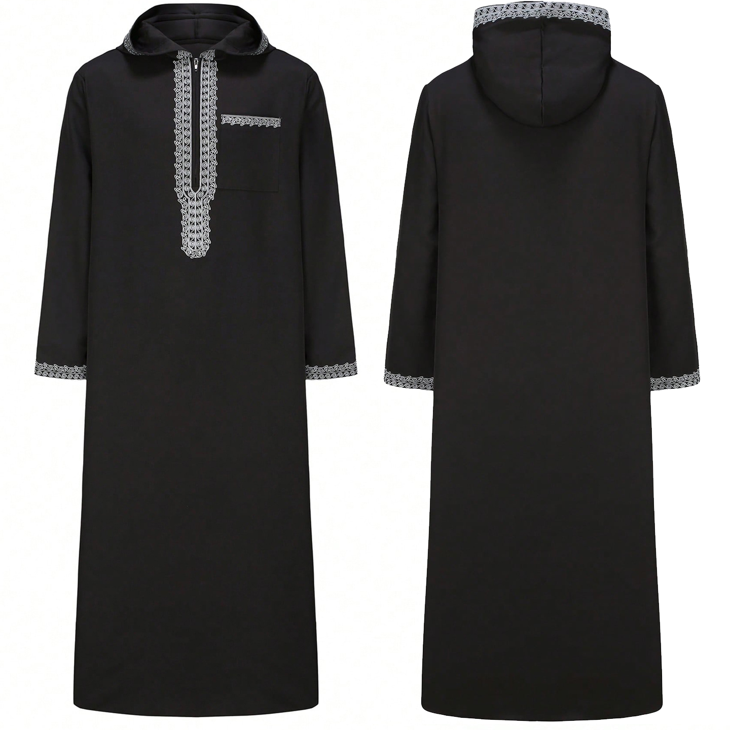 Thobe pour hommes musulmans, à capuche, brodé, à manches longues, ample, djellaba, vêtements islamiques traditionnels pour les fêtes, la prière du Ramadan.