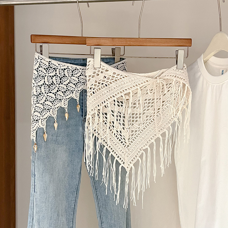 Foulard triangulaire en dentelle, ceinture large pour jeans, écharpe triangulaire de taille, écharpe en soie idyllique à superposer sur une jupe