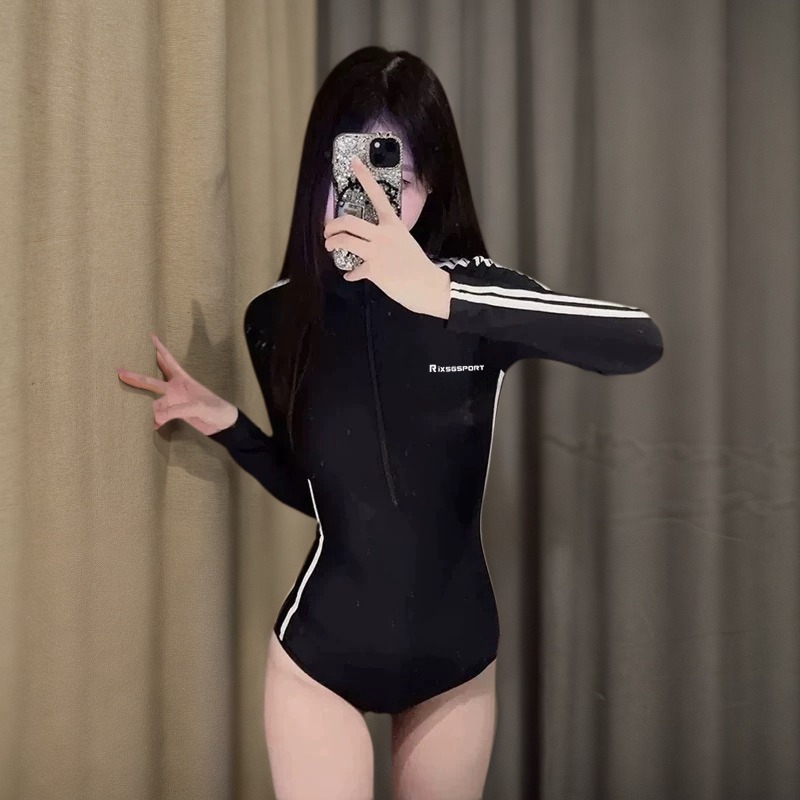 Maillot de bain une pièce à manches longues pour femmes, combinaison complète avec fermeture éclair sur le devant, avec soutien-gorge intégré, pour wakeboard, plongée, vacances