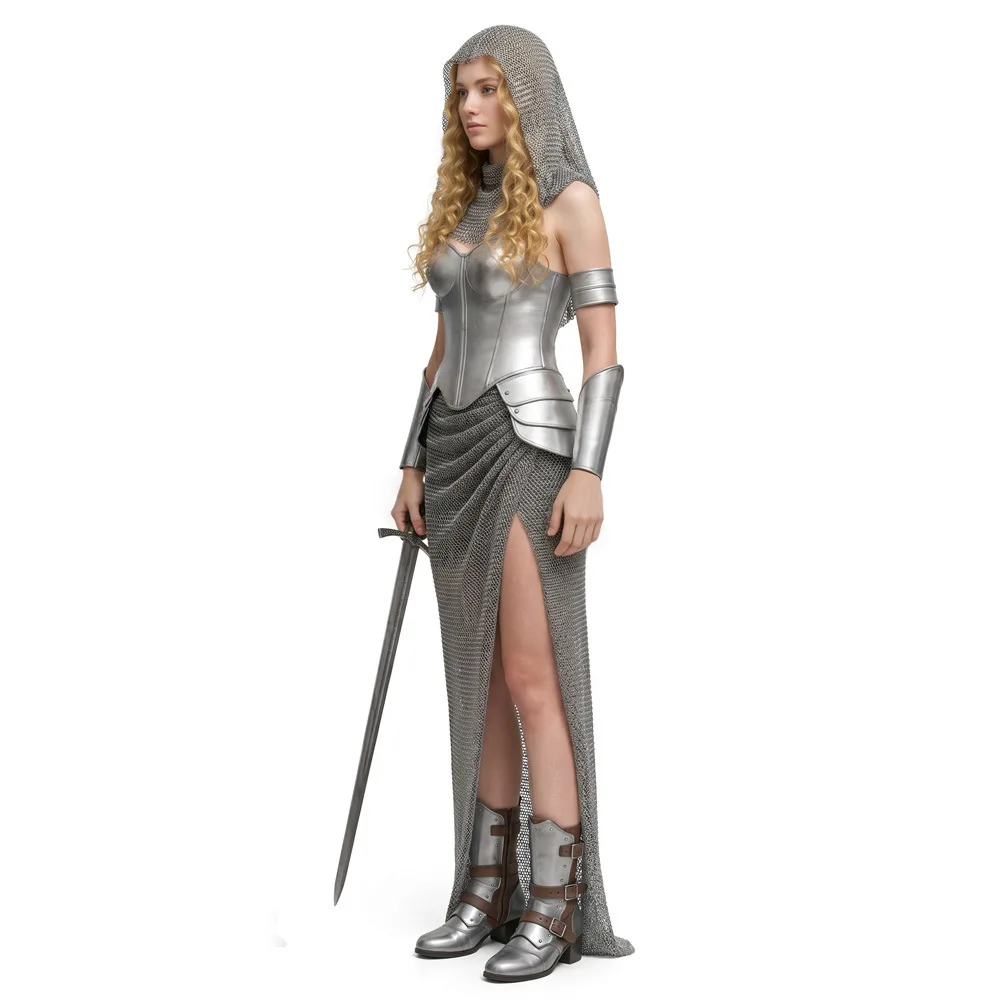 Costume de chevalière médiévale pour femme, jupe et haut, déguisement de fête, jeu de rôle, costume d'Halloween pour femme, tenues de carnaval