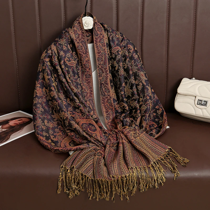Châle de luxe de Style bohème pour femmes, écharpe en cachemire Jacquard Paisley de styliste, Hijab musulman Pashmina, Foulard enveloppant