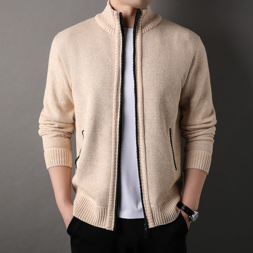 Pull en tricot à col montant pour hommes, nouveau Cardigan coréen Slim, couleur unie, veste automne hiver