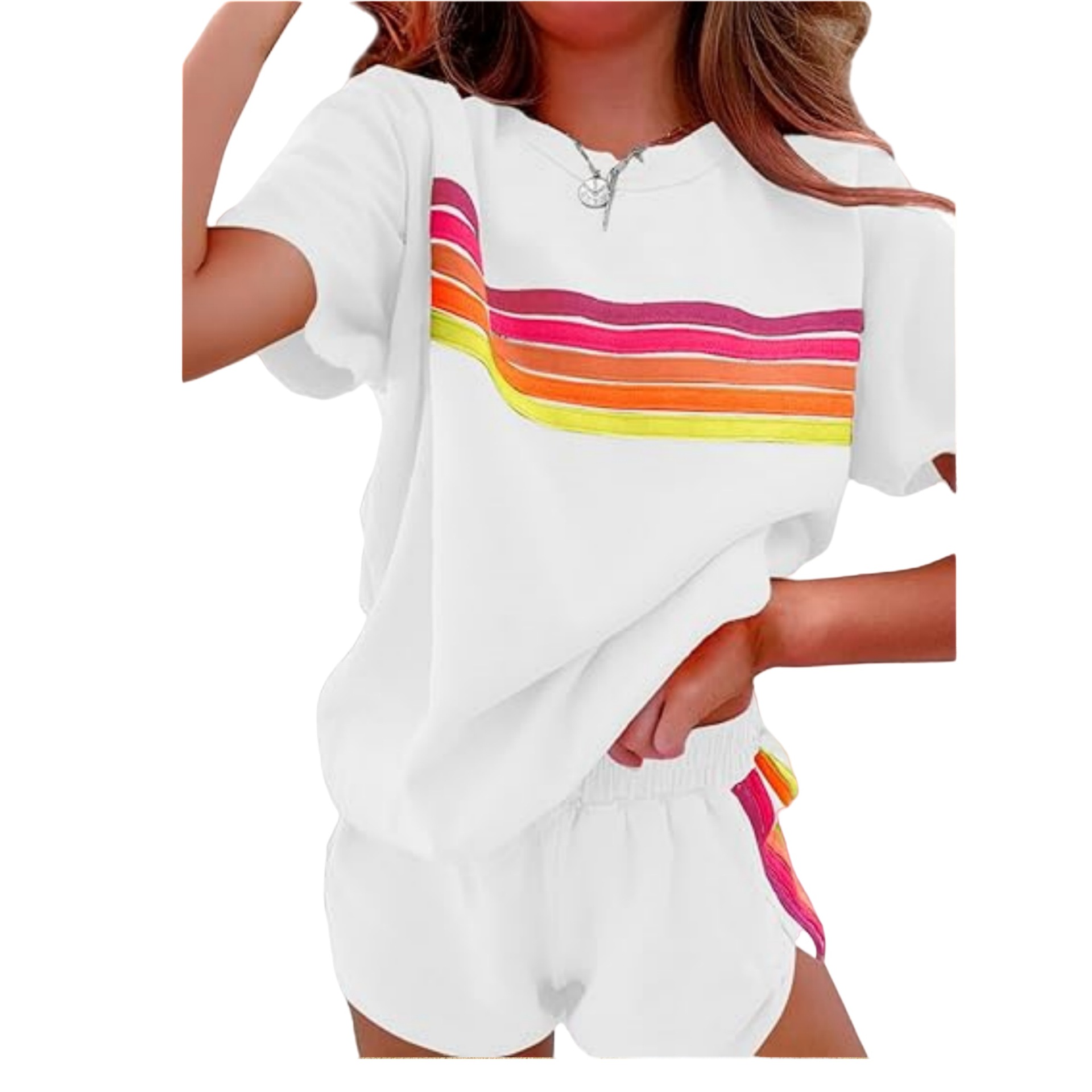 Femmes décontracté tenues de sport été en plein air confortable Cool Shorts survêtement 2 pièces ensemble mode urbaine haut rayé costume Streetwear