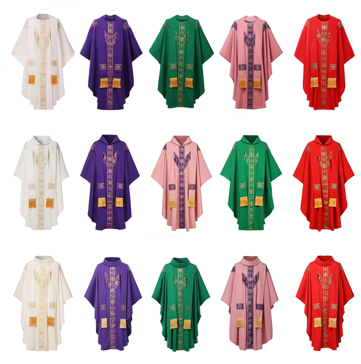 Robe de prêtre d'halloween, chasuble, église catholique, père, vêtements de masse, avec pompon, Robe de clergé