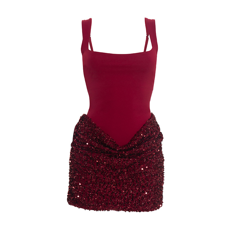 Robe courte Chic à paillettes pour femmes, Patchwork, nouvelle mode, épaules dénudées, dos nu, Mini robe cintrée à la taille, robes de soirée, Club