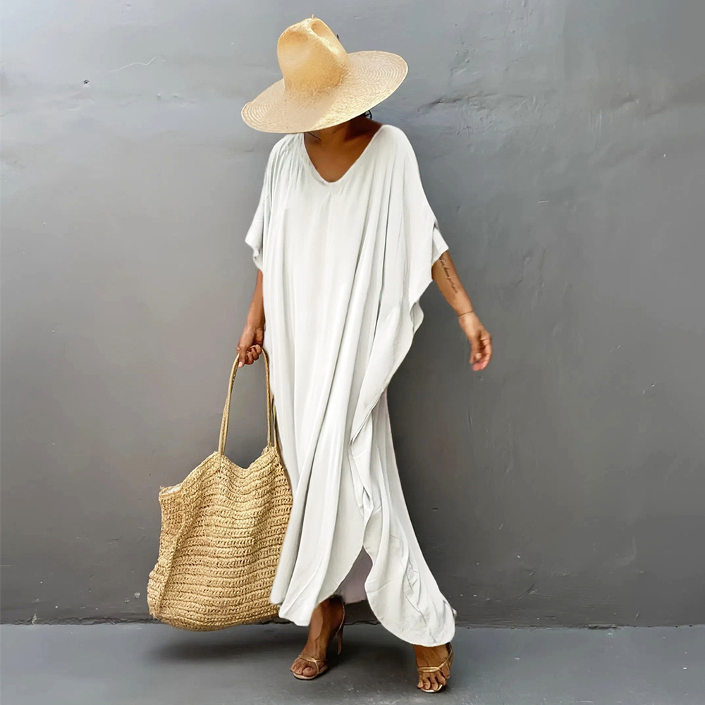 Caftan grande taille pour femme caftans grande taille décontracté col en V Caftans longue robe de plage douce pour l'été