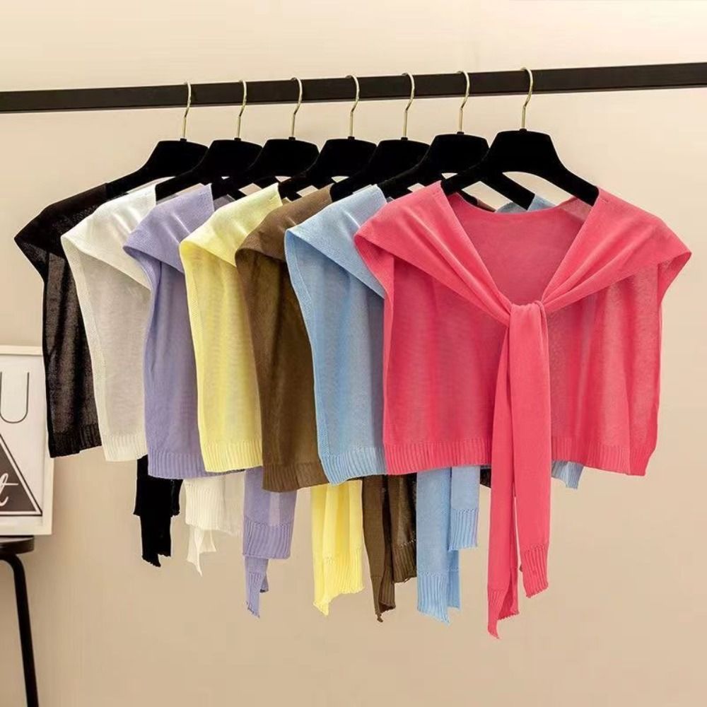 Châle fin en tricot style coréen avec nœud, léger, écharpe climatisante, écharpe d'épaule pour femmes et filles