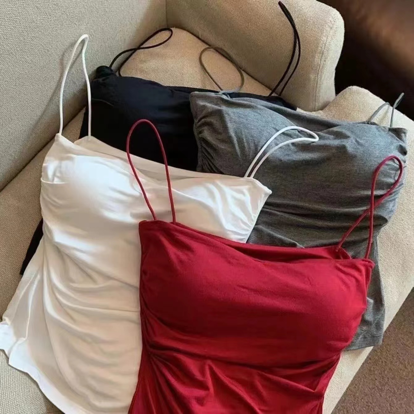 Gilet plissé sans manches pour femmes, Slim Fit, Sexy, haut court avec fines bretelles, couleur unie, Simple, à la mode