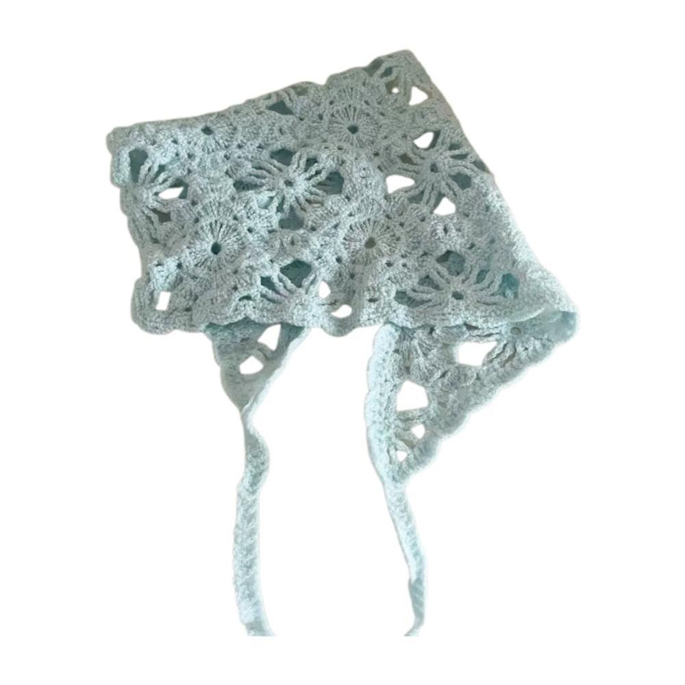 Foulard triangulaire uni en maille transparente, fait main au crochet, bandeau rétro tricoté au crochet, style doux et mignon