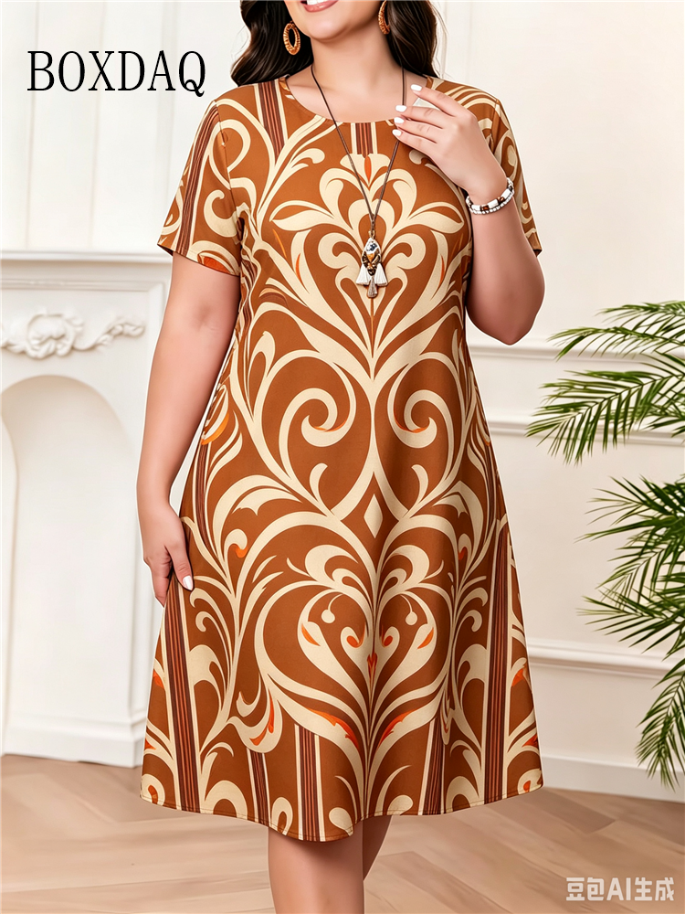 Robes d'été 2026 pour femmes, robe décontractée à motif abstrait imprimé, manches courtes, col rond, coupe ample, grandes tailles jusqu'à 6XL