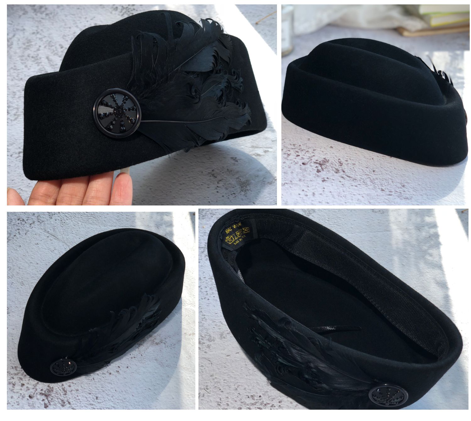 Chapeaux en laine de style royal pour femmes, arc de plumes, hôtesse de l'air élégante, casquettes Fedora blanches, dame formelle, style royal, breton, automne, hiver