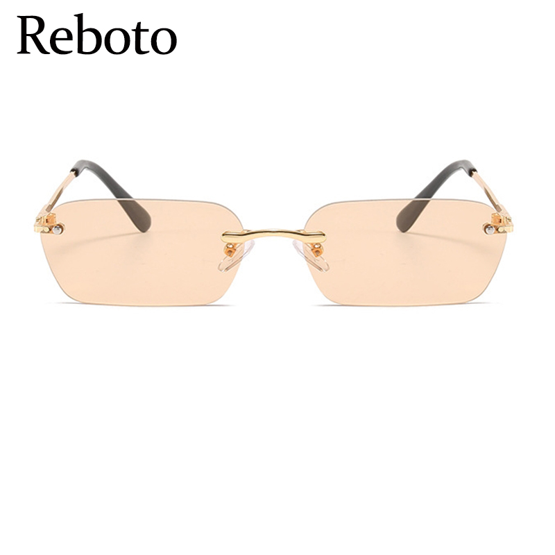Petites lunettes de soleil Vintage sans bords pour femmes, verres rectangulaires transparents, Design de marque