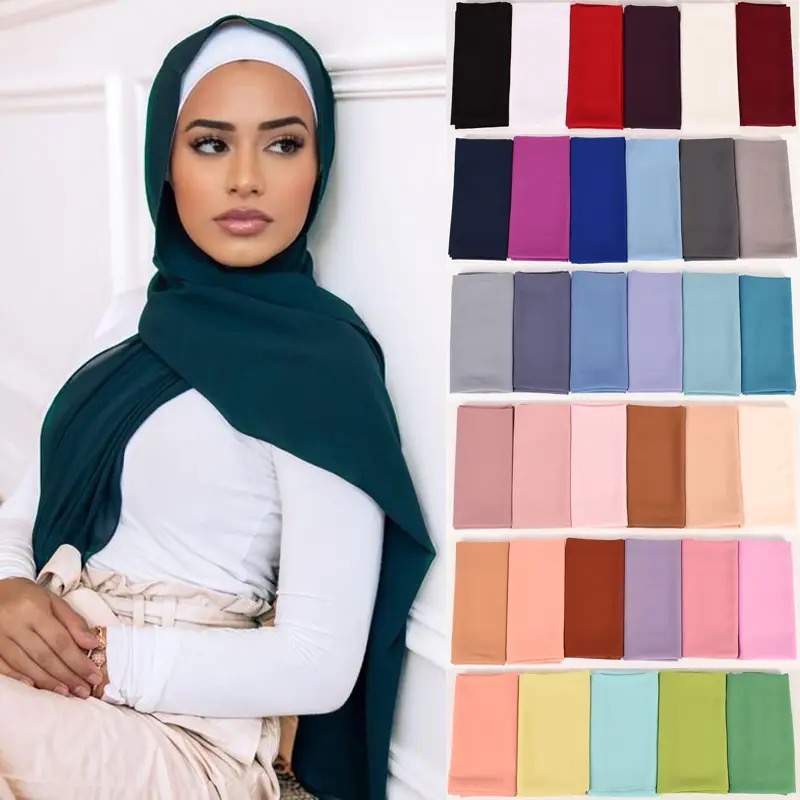 Châle Islamique en Mousseline de Soie pour Femme, Voile Musulman, Hijabs Ronds, 180x70cm