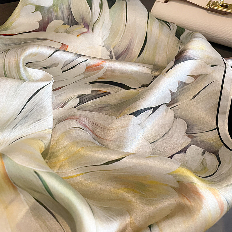 Foulard de Luxe en Forme de Mûrier pour Femme, Hijab de 53cm, 100% Authentique, de Marque, pour Sauna, Fleurs, Décoration de Sac à Main, Printemps et Automne