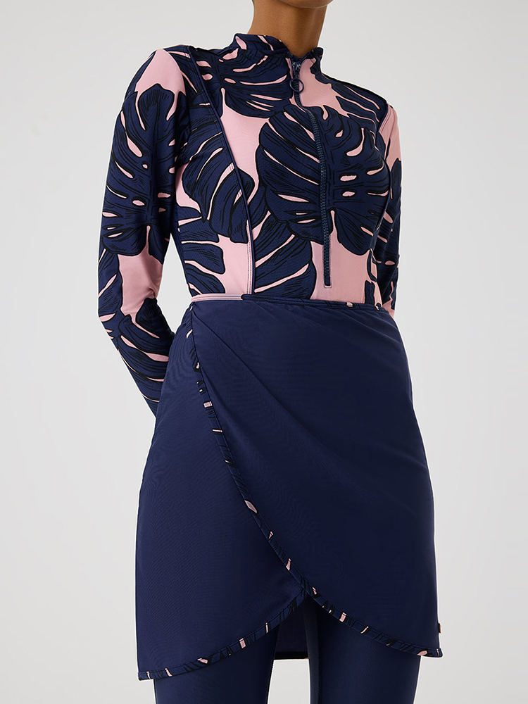 Burkini islamique à manches longues pour femmes, maillot de bain musulman, hijab, pantalon, haut léopard, modeste, ensemble de 3 pièces