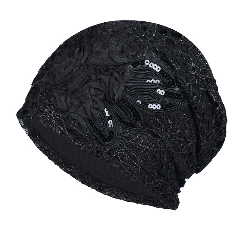 Femmes élégantes paillettes dentelle Turban casquette fleurs musulman chapeaux chapeau femme bandeau dames foulard Bonnet Turbante Mejur
