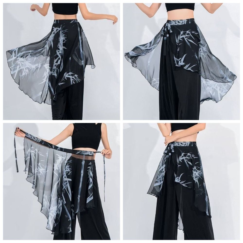 Jupe mi-longue en mousseline de soie à taille haute, motif floral léger, style Y2K, transparente, avec foulard intégré