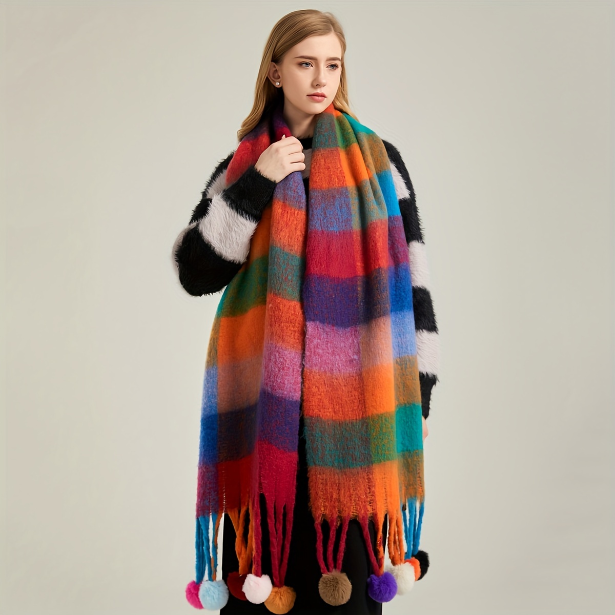 Écharpe d'hiver femmes de luxe automne hiver écharpe en cachemire épaissi chaud châle classique glands moelleux écharpe Plaid couleur doux châle