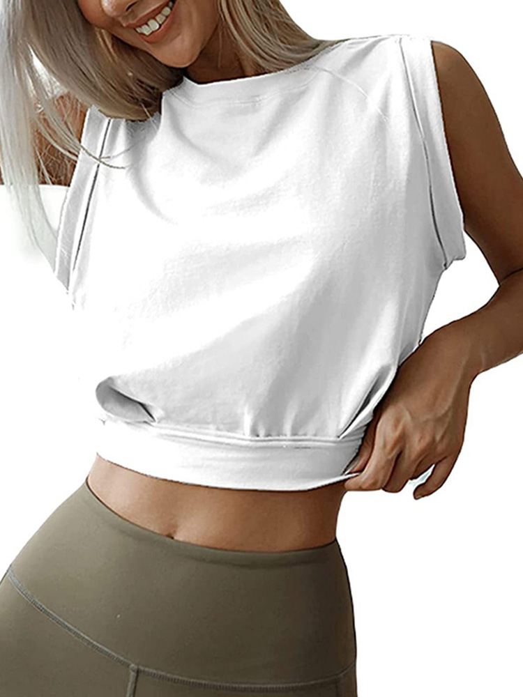 Haut court en coton pour femmes, chemises d'entraînement de gym, chemise de fitness décontractée, t-shirt féminin mignon