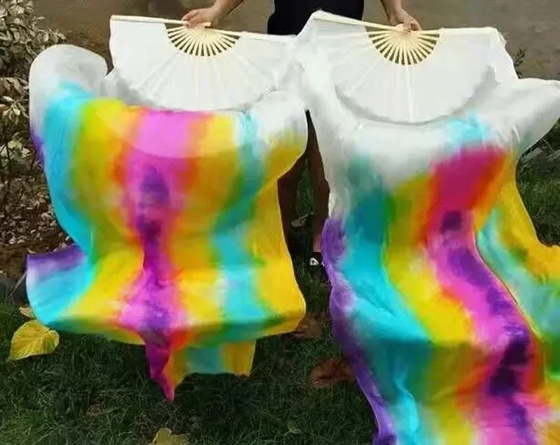 Gros classique danse du ventre réel soie ventilateur voiles dégradé horizontal-teint danse pratique ventilateur pour femmes/filles vêtements de danse Fans