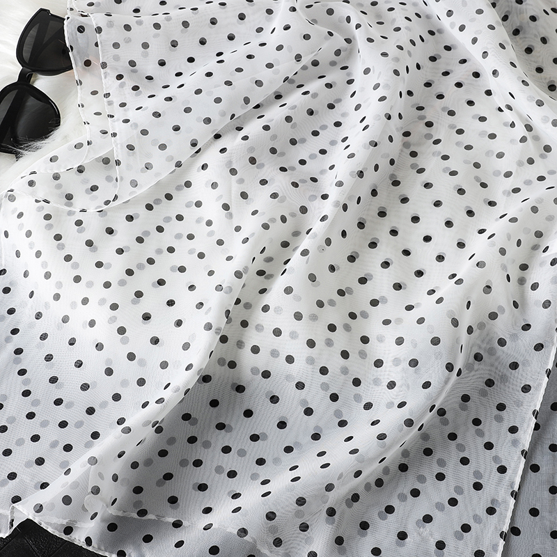 Écharpe en mousseline de soie imprimée à pois pour femmes, châle polyvalent, protection solaire, foulards décoratifs, luxe, élégant, pour dames