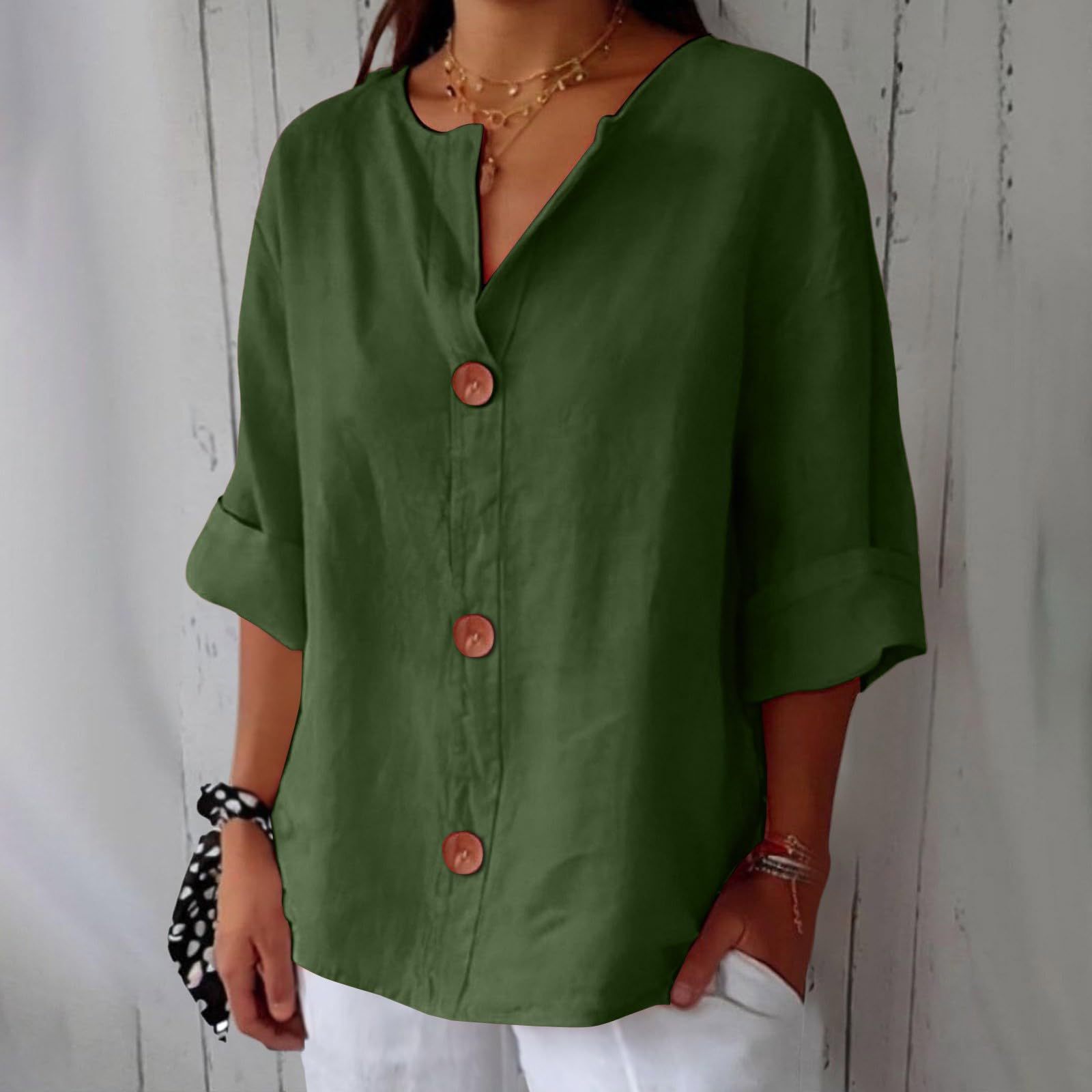 Chemisier décontracté pour femme 2026, nouvelle collection printemps-été, t-shirt ample en coton et lin à col en V, chemise boutonnée, vêtements pour femme