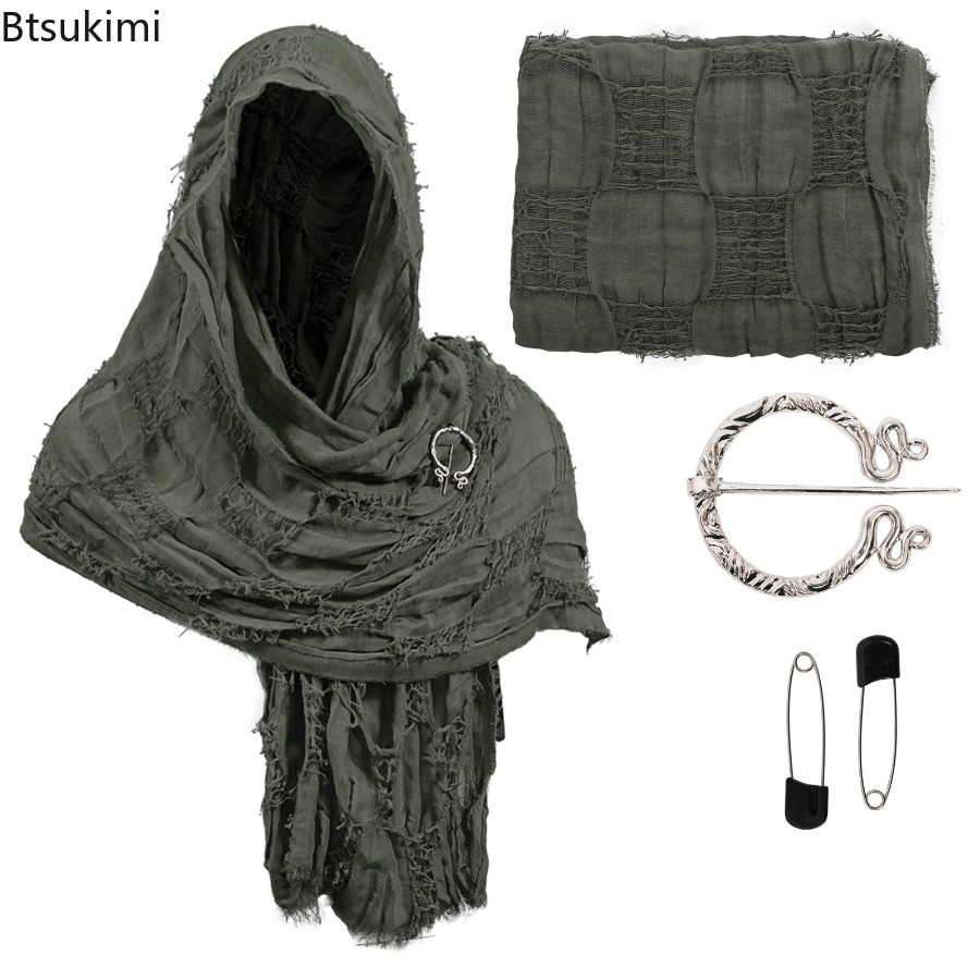 Nouvelle Écharpe Châle Cape Médiévale 2026, Style Viking avec Broche, Châle à Capuche Style Mendiant, Mode Décontractée Polyvalente Streetwear