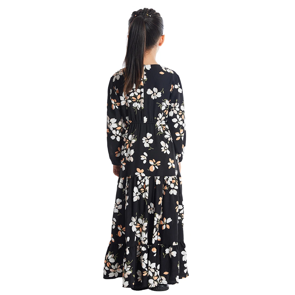 Abaya-Robe Longue à Imprimé Floral pour Enfant, Tenue Musulmane, Kaftan Arabe, Turquie, ixIslamique, Vacances, Dubaï, 2-12 Ans