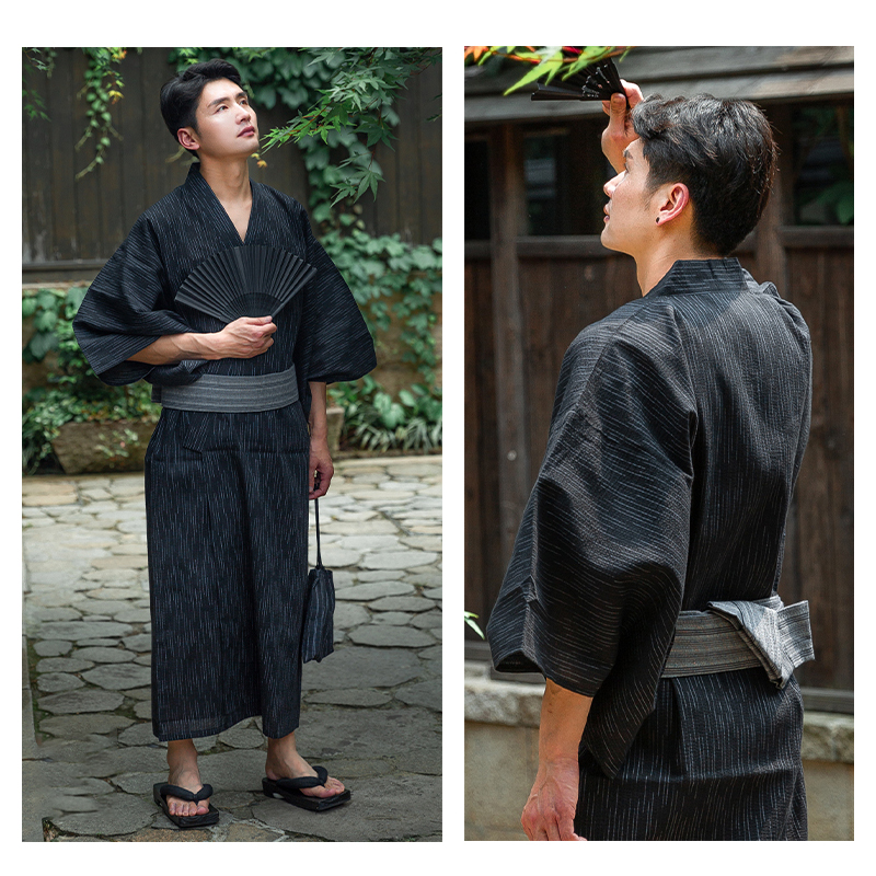 Costume traditionnel japonais Kimono samouraï Yukata, Robes longues d'été pour hommes avec ceinture, ensemble pyjama en coton, vêtements de nuit pour hommes