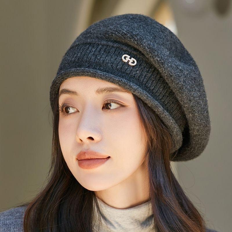 Béret tricoté d'hiver pour femmes, chapeau à la mode, casquette extensible douce, chaude et confortable pour temps froid