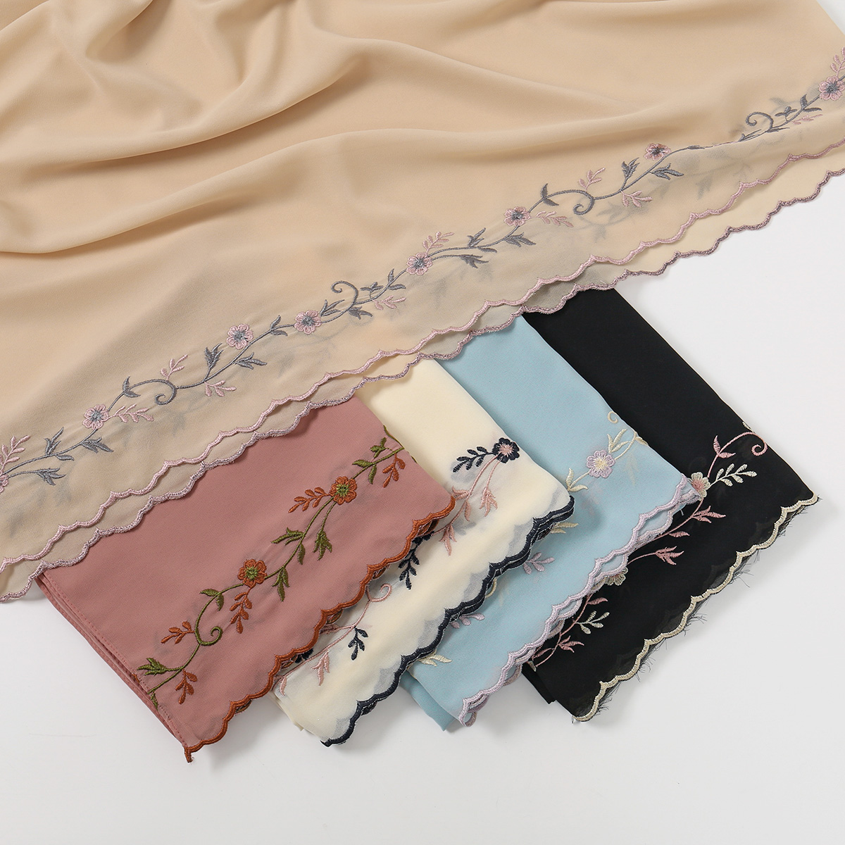 Nouveaux châles longs en mousseline pour femmes, foulards brodés floraux de qualité supérieure, couleur claire, turban respirant, couvre-chefs pour l'Aïd 180*70cm