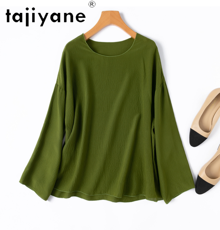 TAJIYANE 100% soie de mûrier t-shirts pour femme élégant à manches longues t-shirt décontracté hauts d'été en vrac 2025 femmes vêtements Футkus misce