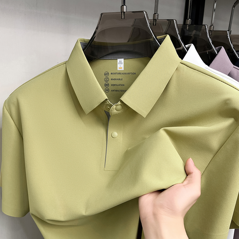 Mode glace soie manches courtes hommes polo shirt été haute qualité respirable affaires décontracté nouveau simple t-shirt de couleur solide