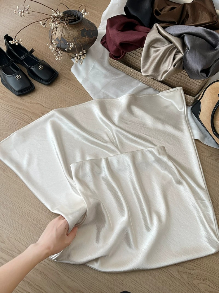 Jupe longue noire en satin d'acétate pour femme, taille haute, coupe sirène, style A-line, élégante pour le printemps et l'été