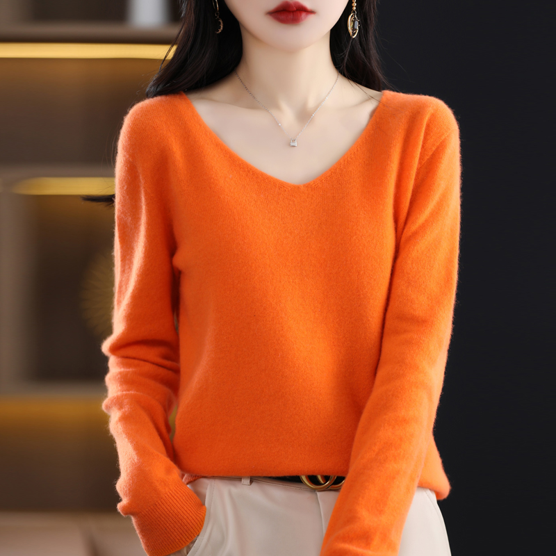 Pull en cachemire à col en V pour femme, 100% laine mérinos, pull basique, manches longues, tricots doux, document Y-Solid, vêtements d'automne et d'hiver